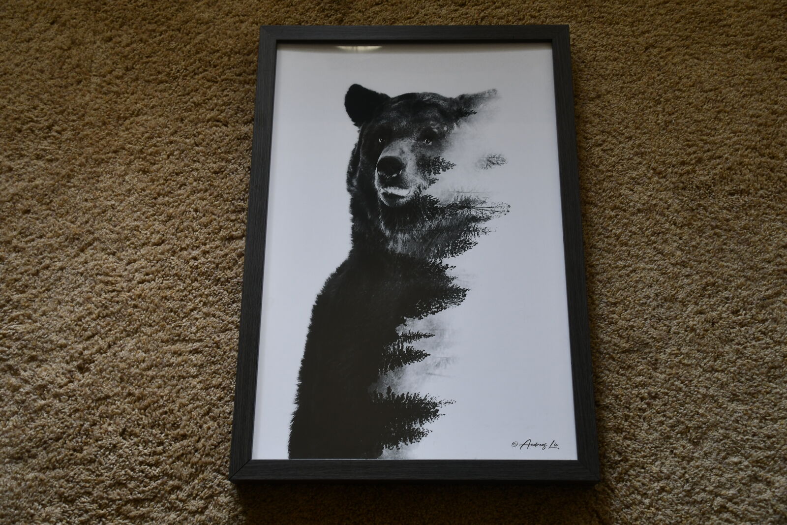 "NORWEGIAN WOODS BEAR" PICTURE ~ ANDREAS LIE ~ 18" x 26" FRAMED ~ NICE!