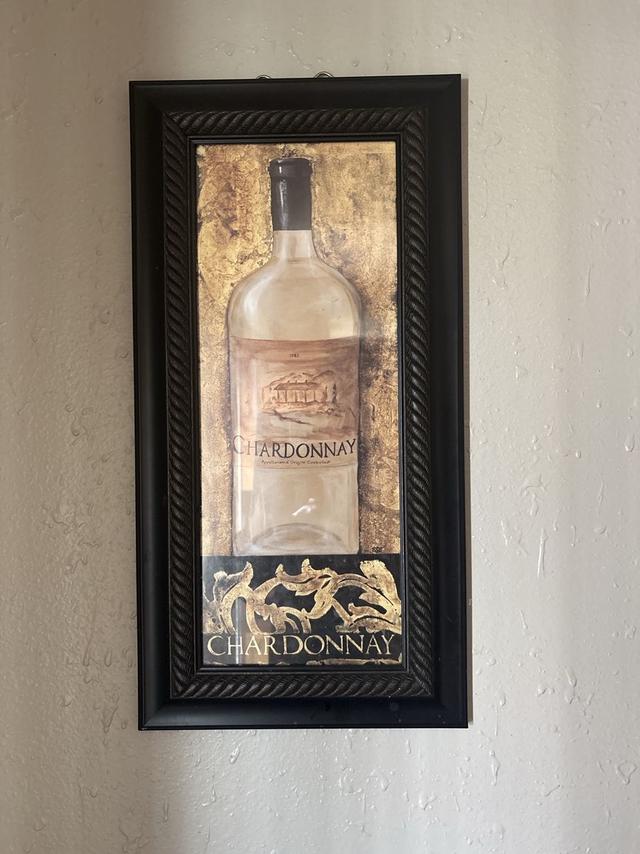 Framed Wine Wall Art – “Chardonnay” Kitchen / Dining Decor