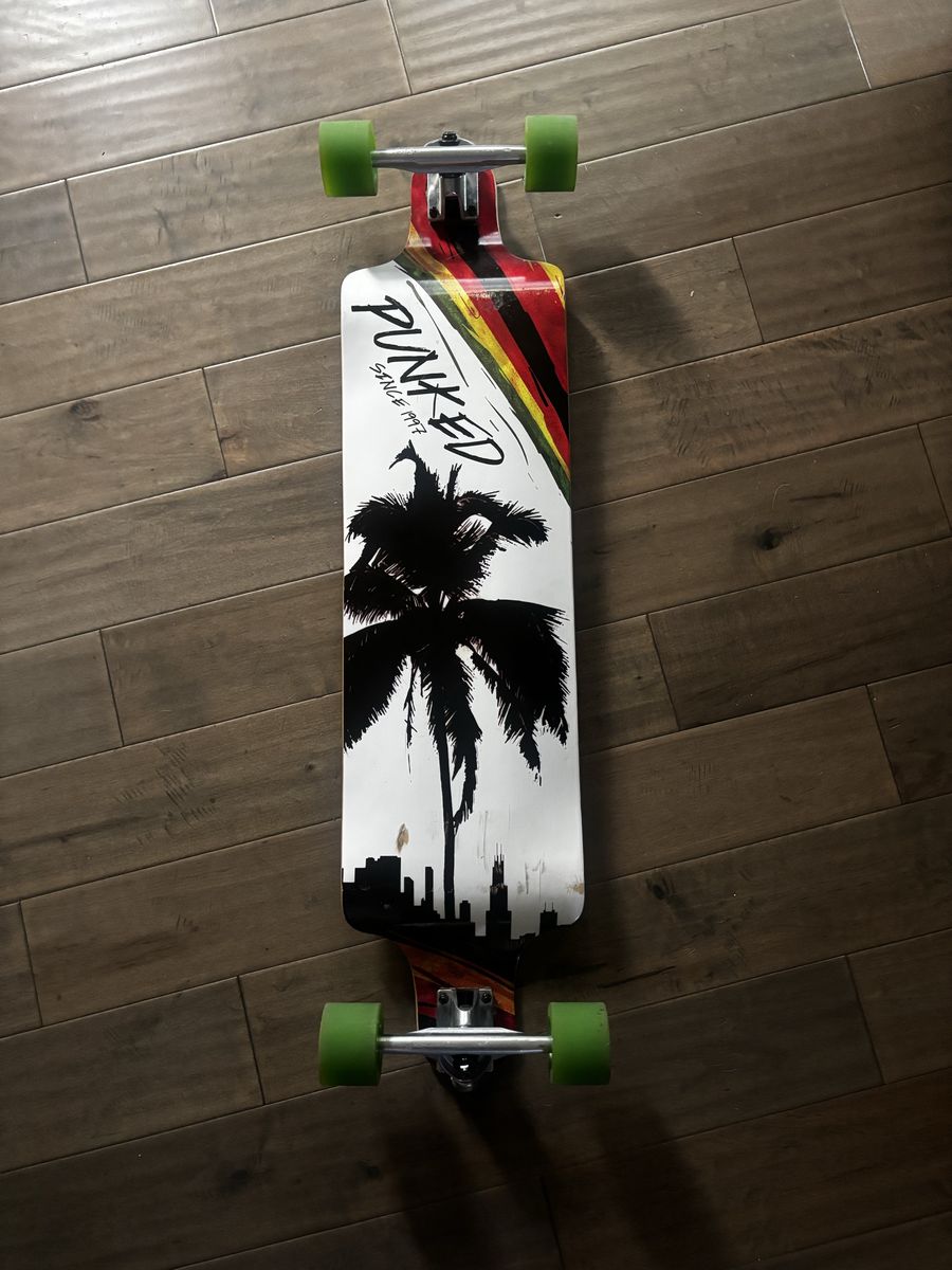Punked Drop Through Longboard Complete - Palm Tree Graphic & 70mm Speed Cruiser Wheels