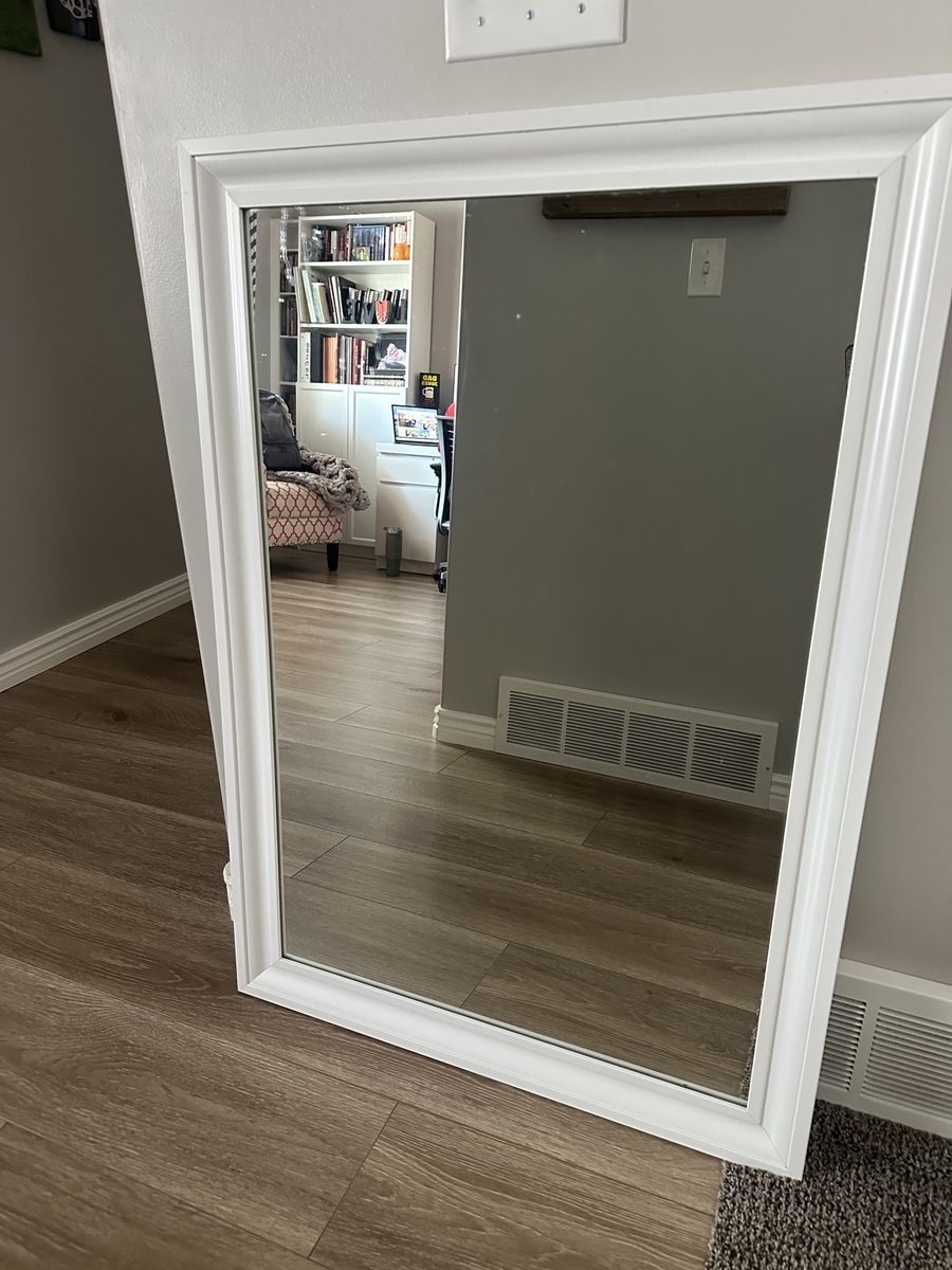 Large White Framed Wall Mirror