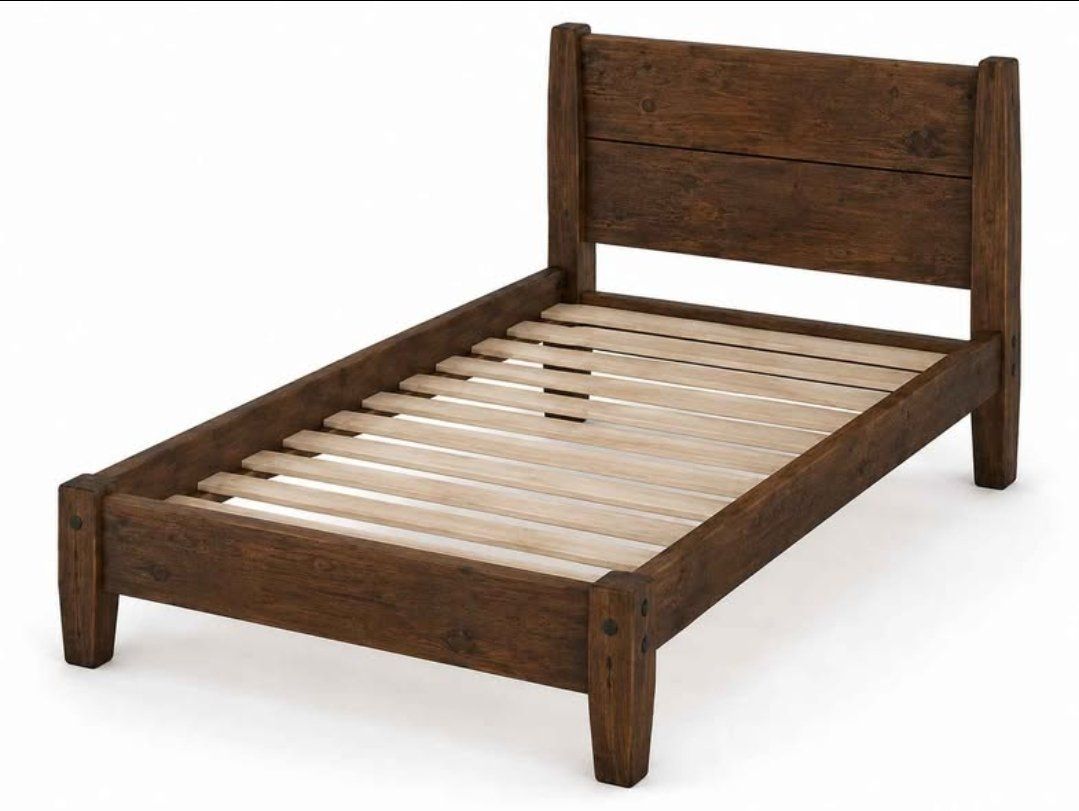 Brand New Solid Pine Twin Bed Frame, Heavy Duty Wood Platform Bed, Rustic Finish  #459