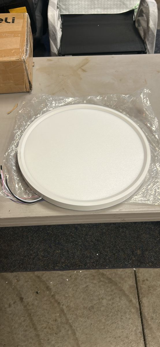 White Round LED Flush Mount Ceiling Light Fixture 15 Inch