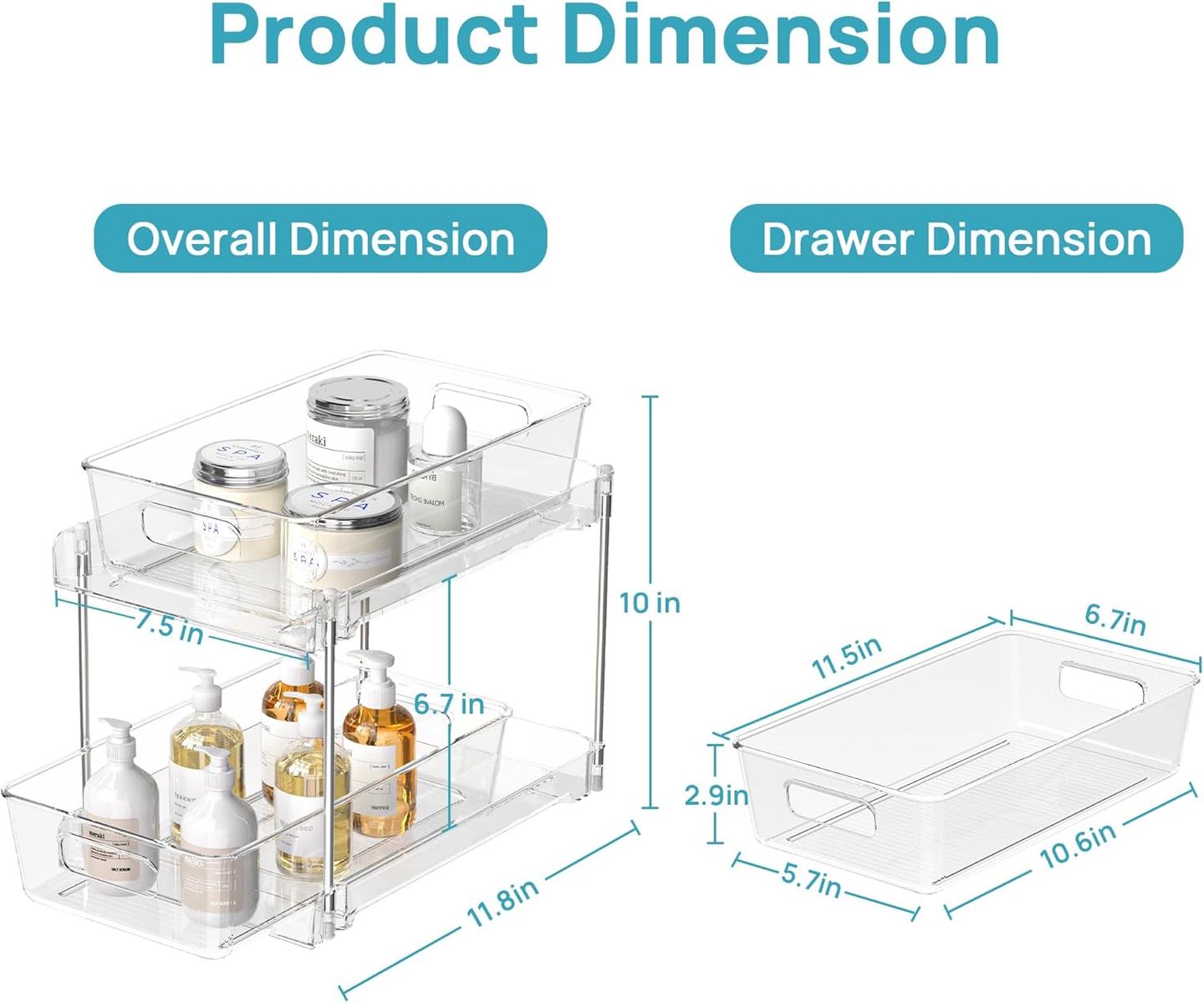 VTOPMART POVT0004 2-Tier Pull-Out Organizer Clear Pantry Kitchen Storage New