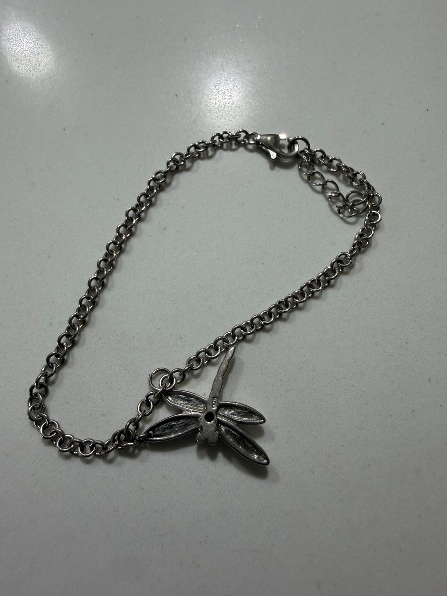 Silver-Tone Dragonfly Charm Link Bracelet with Lobster Clasp