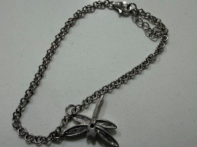 Silver-Tone Dragonfly Charm Link Bracelet with Lobster Clasp