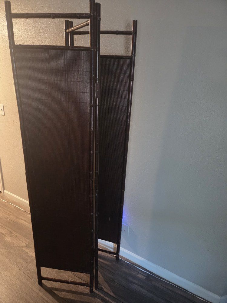 3-Panel Dark Brown Bamboo Room Divider Folding Privacy Screen