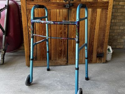 Adjustable Blue Walker with Wheels - Mobility Aid for Adults