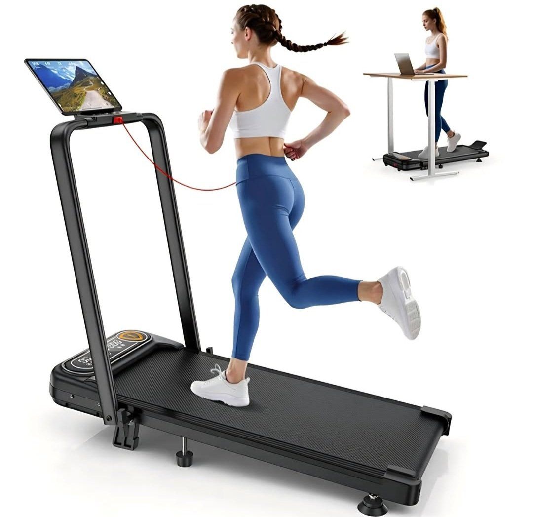 Foldable Treadmill with 10% Incline, Upgrade 3.5HP Low Noise Walking Pad Treadmill with Handle Bar, Trisomy 4 in 1 Portable Unde