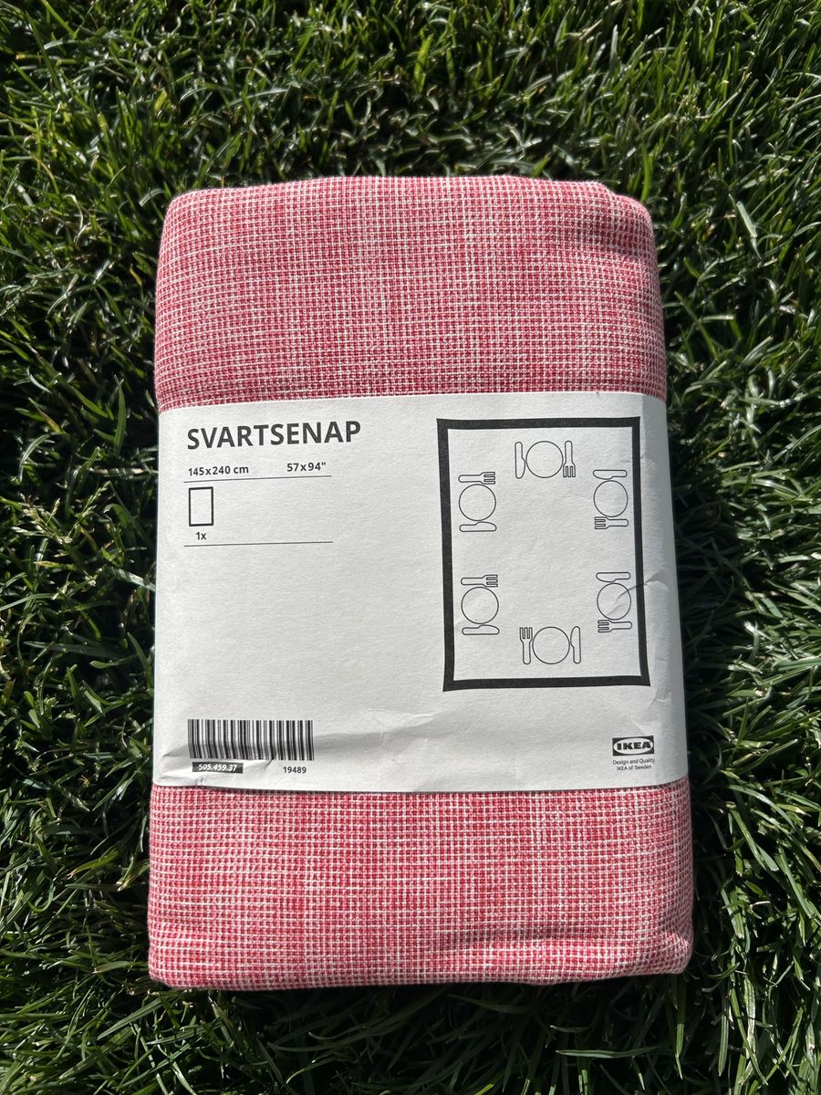 IKEA Svartsenap Red/White Tablecloth 57x94 inches, New Cotton Dinner Table Cover