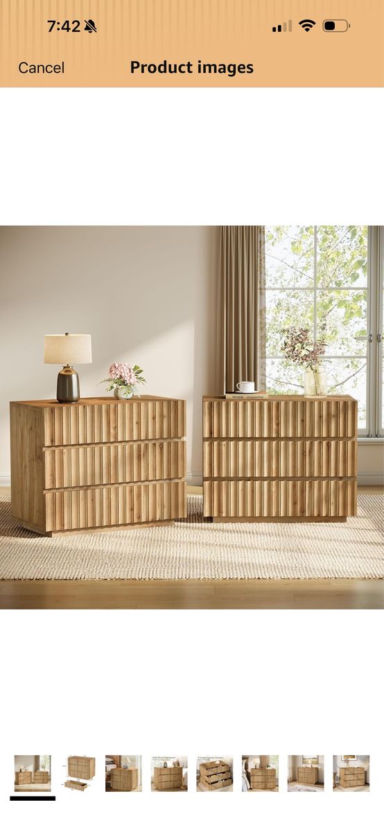 Modern Fluted 3-Drawer Wood Nightstand Set