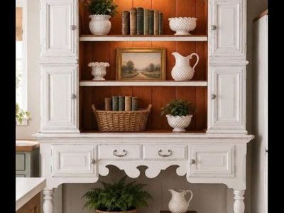 Shabby Chic White Wooden China Cabinet Hutch Display Cabinet Farmhouse Style with Drawers