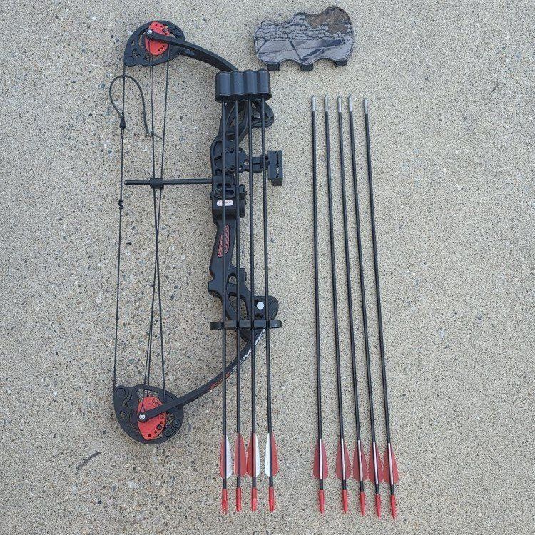 Andurus Compound Bow Archery Set - Black & Red with Arrows and Quiver and Arm Guard