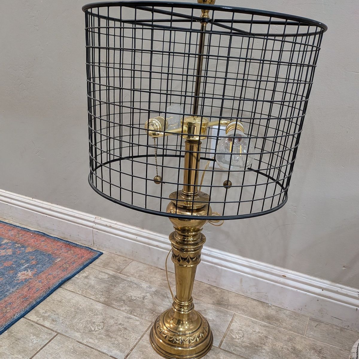 Vintage brass cage metal table lamp