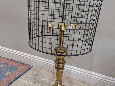 Vintage brass cage metal table lamp