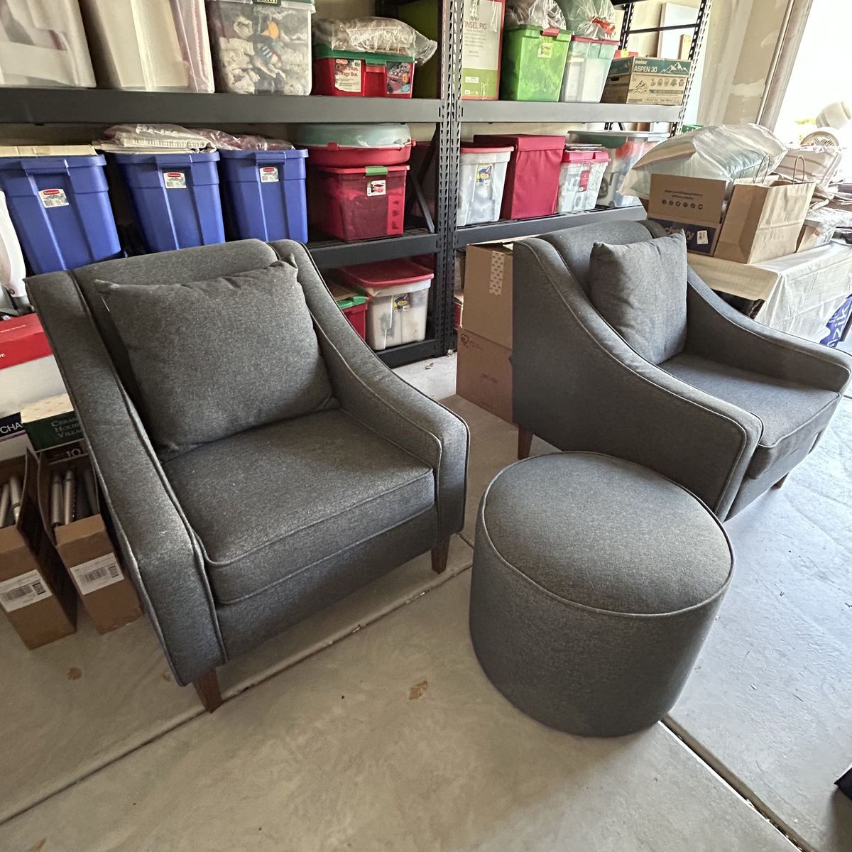 IKEA Upholstered Chairs and Ottoman