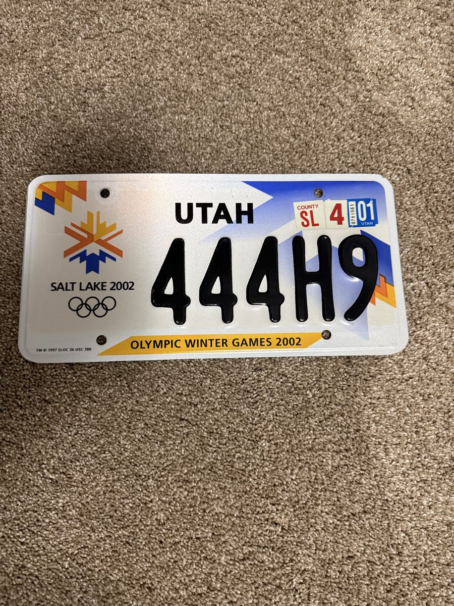 Utah License Plate 2002 Salt Lake Olympic Winter Games - 444!!