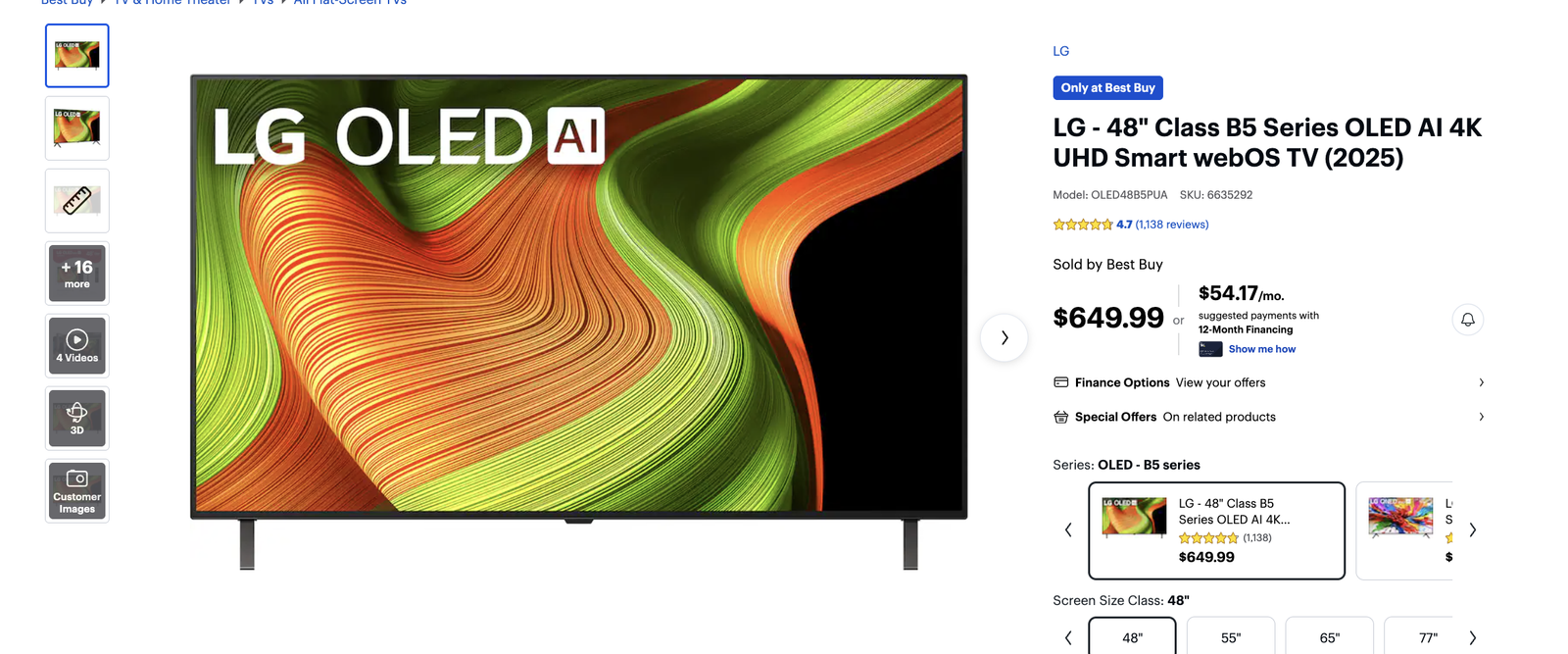 LG - 48" Class B5 Series OLED AI 4K UHD Smart webOS TV (2025)