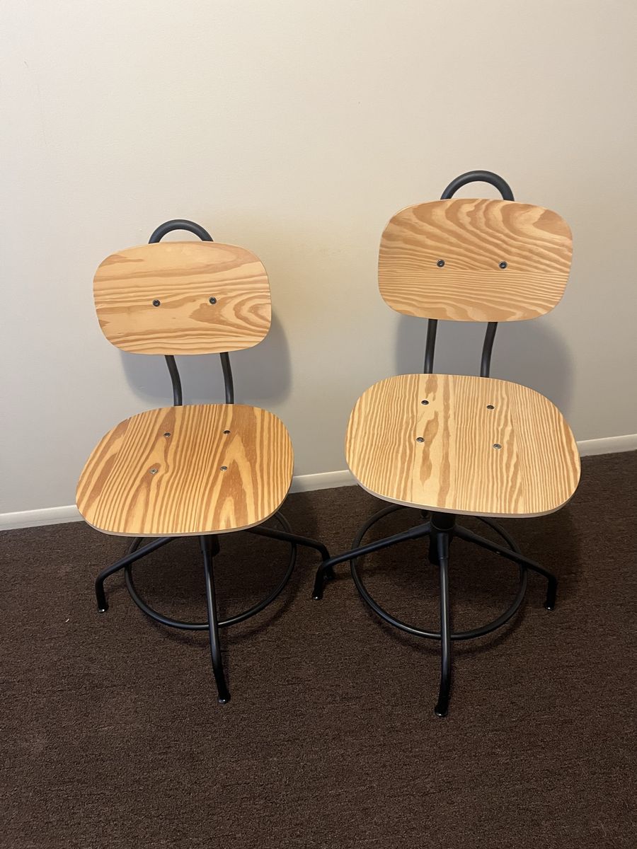 Ikea Kullaberg Swivel Chairs, Adjustable Height, Pine & Black Steel, Set of 2