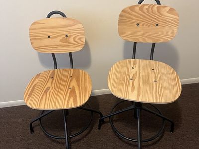 Ikea Kullaberg Swivel Chairs, Adjustable Height, Pine & Black Steel, Set of 2