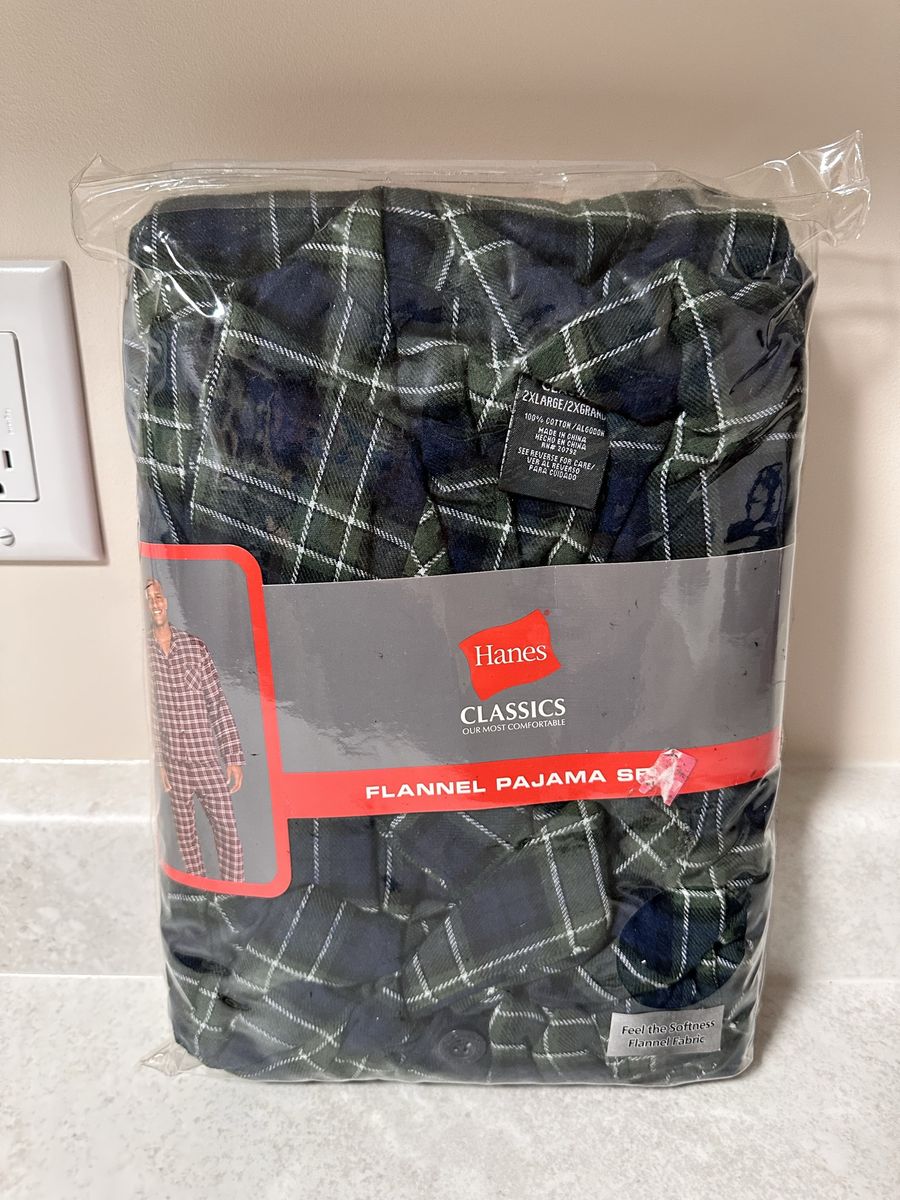 New Hanes Classics Men's Flannel Pajama Set Size 2XL Green Plaid