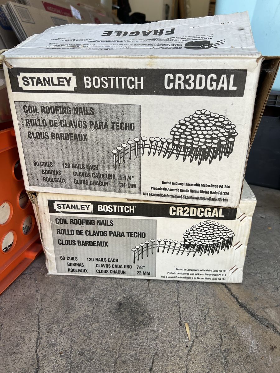 Stanley Bostitch Coil Roofing Nails - CR3DGAL 1-1/4" & CR2DCGAL 7/8" - 60 Coils, 120 Nails Each