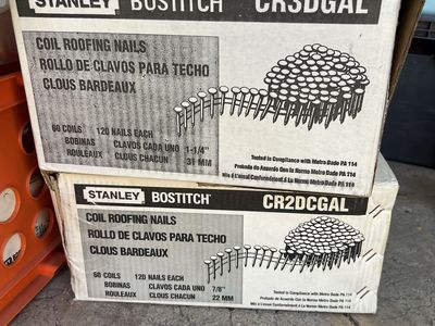 Stanley Bostitch Coil Roofing Nails - CR3DGAL 1-1/4" & CR2DCGAL 7/8" - 60 Coils, 120 Nails Each