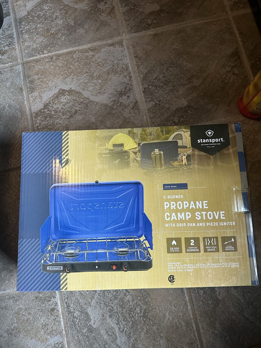 Stansport 2-Burner Propane Camp Stove with Drip Pan & Piezo Igniter - 28,000 BTU