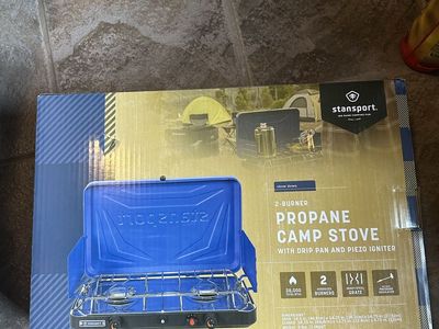 Stansport 2-Burner Propane Camp Stove with Drip Pan & Piezo Igniter - 28,000 BTU