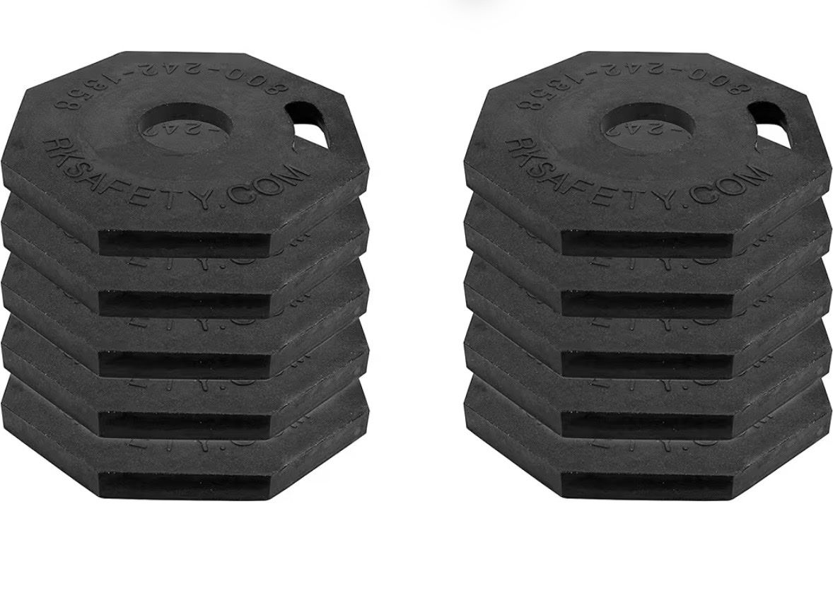 12 lbs Octagonal Rubber Base for Portable Delineator Post, Base Only, Set of 12 - Black