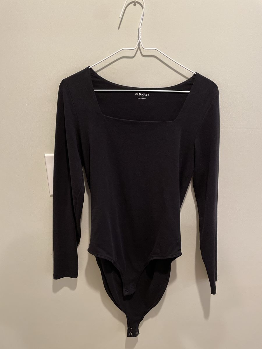 Old Navy Black Square Neck Long Sleeve Bodysuit - Size Medium