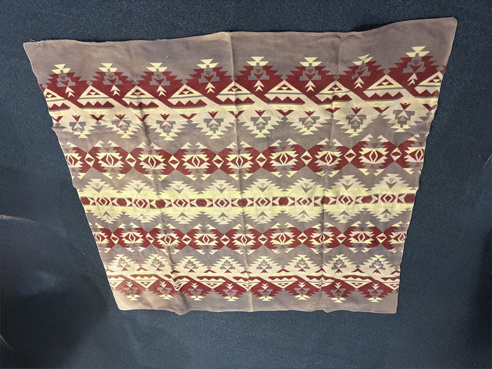Vintage Wool Camp Blanket - Red, Gray, Beige, 69" x 74"