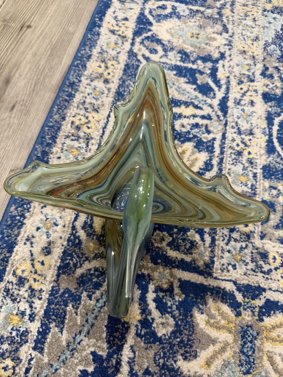 Vintage Hand Blown Swirl Art Glass Swan Figurine / Bowl Decor