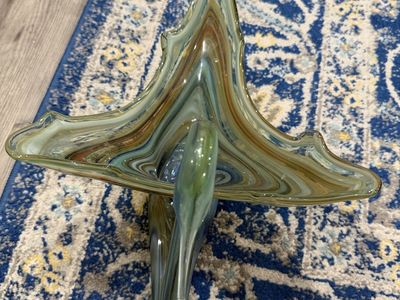 Vintage Hand Blown Swirl Art Glass Swan Figurine / Bowl Decor