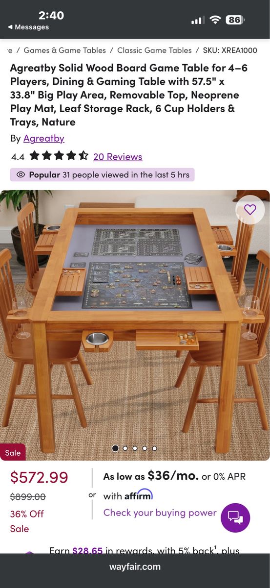 Agreatby Solid Wood Board Game & Dining Table - Removable Top & Accessories