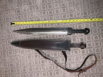 Custom Damascus Steel Short Sword - Oklahoma Seal Sheath