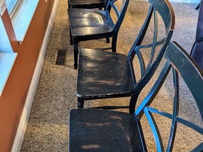 Set of 4 Rustic Black/Red Chairs – $15 ea / $50 all