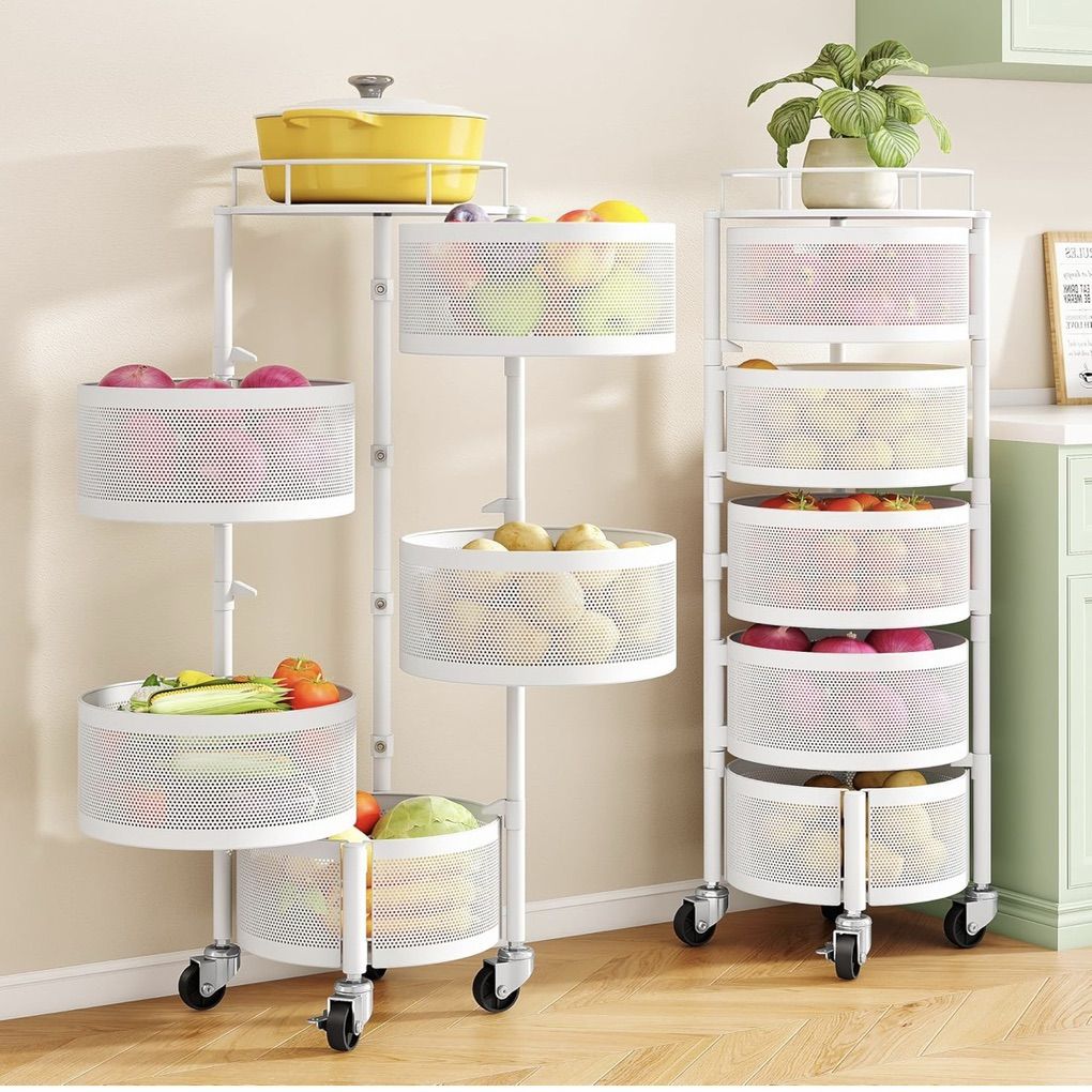 JAQ 5-Tier Rotating Fruit Basket Rack, White