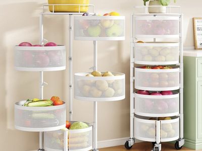 JAQ 5-Tier Rotating Fruit Basket Rack, White