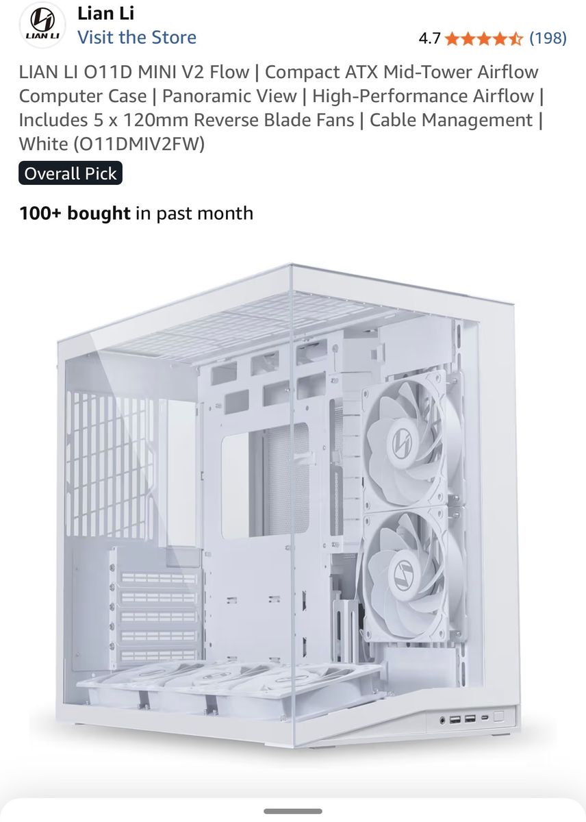 Lian Li O11D Mini V2 Flow Compact ATX Mid-Tower Computer Case - White, New, Unopened