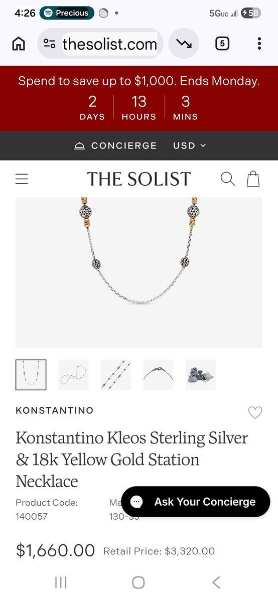 Konstantino Kleos Sterling Silver & 18k Yellow Gold Station Necklace