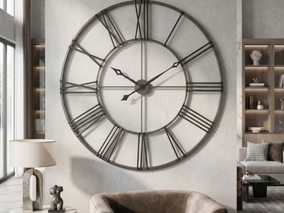 Howard Miller Stainless Gallery Oversized Roman Numeral Wall Clock - 49” Diameter, Like New - Works Great