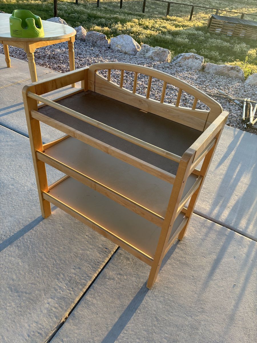 Wooden Baby Changing Table with 2 Storage Shelves - Natural Wood Finish