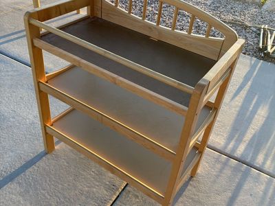 Wooden Baby Changing Table with 2 Storage Shelves - Natural Wood Finish