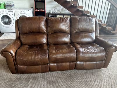 Brown Leather Reclining 3-Cushion Sofa