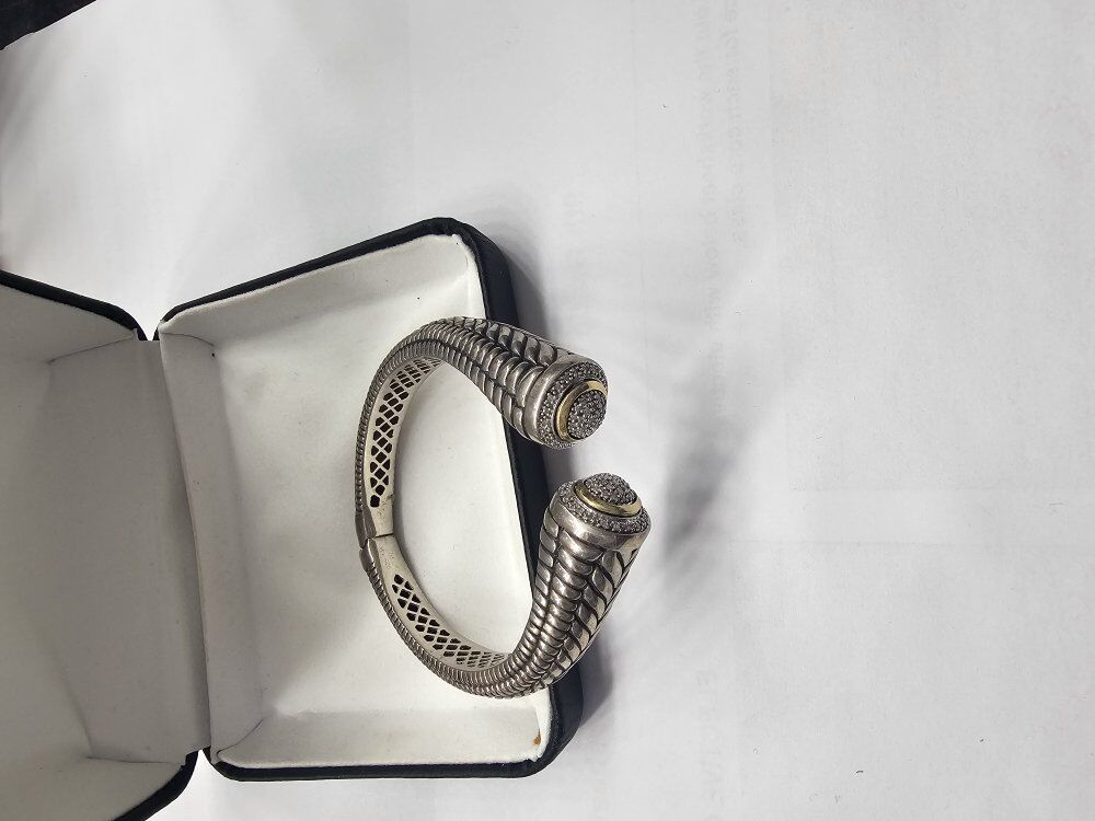 Sterling Silver 14K Gold Accents Bangle With .47 D