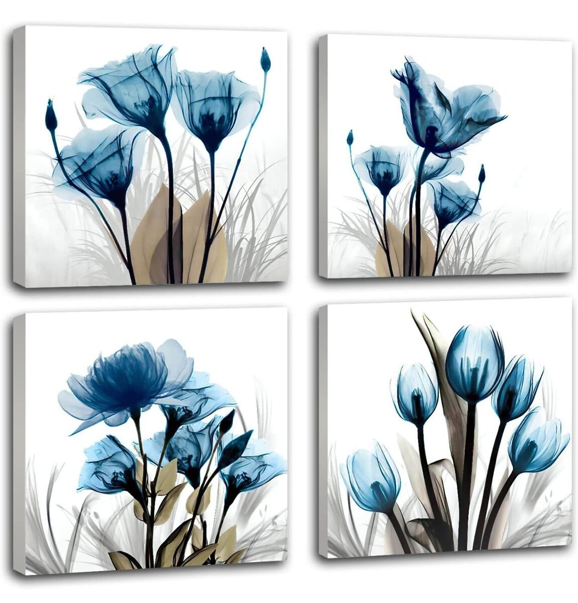 Canvas Wrap Wall Art Decor 4 Floral Panels 20"x20"