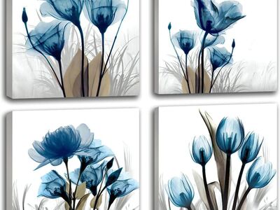 Canvas Wrap Wall Art Decor 4 Floral Panels 20"x20"