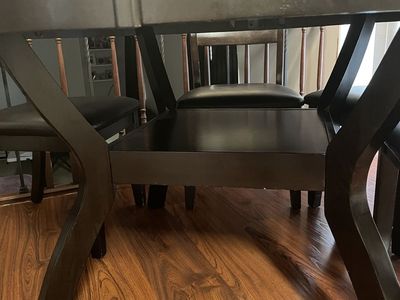 Round Wooden Dining Table Set with 6 Padded Chairs and Bottom Shelf