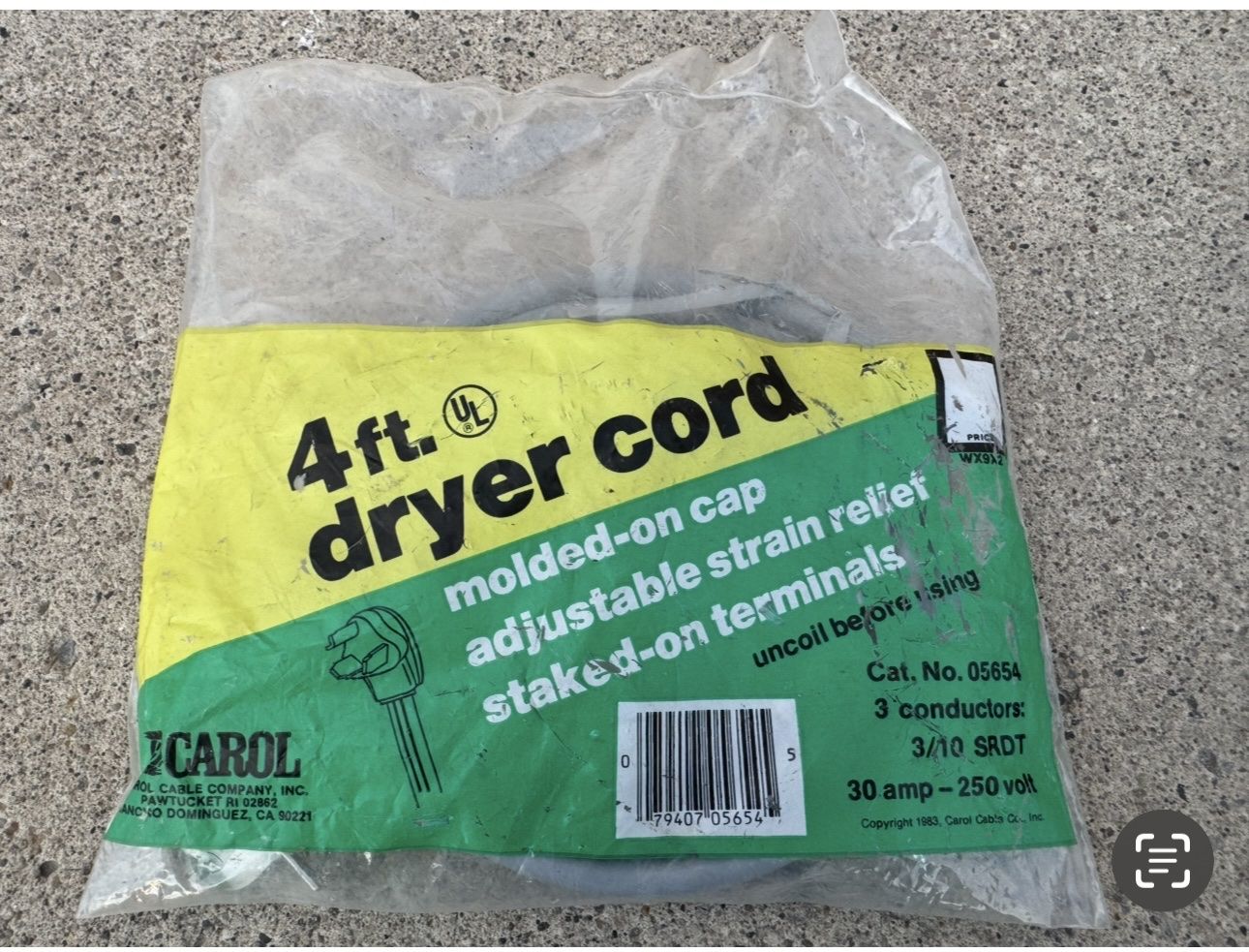 CAROL 4ft. Dryer Cord 250V -