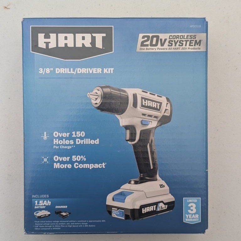 HART 20V Cordless 3/8-Inch Drill Driver Kit with 1.5Ah Lithium-Ion Battery & Charger